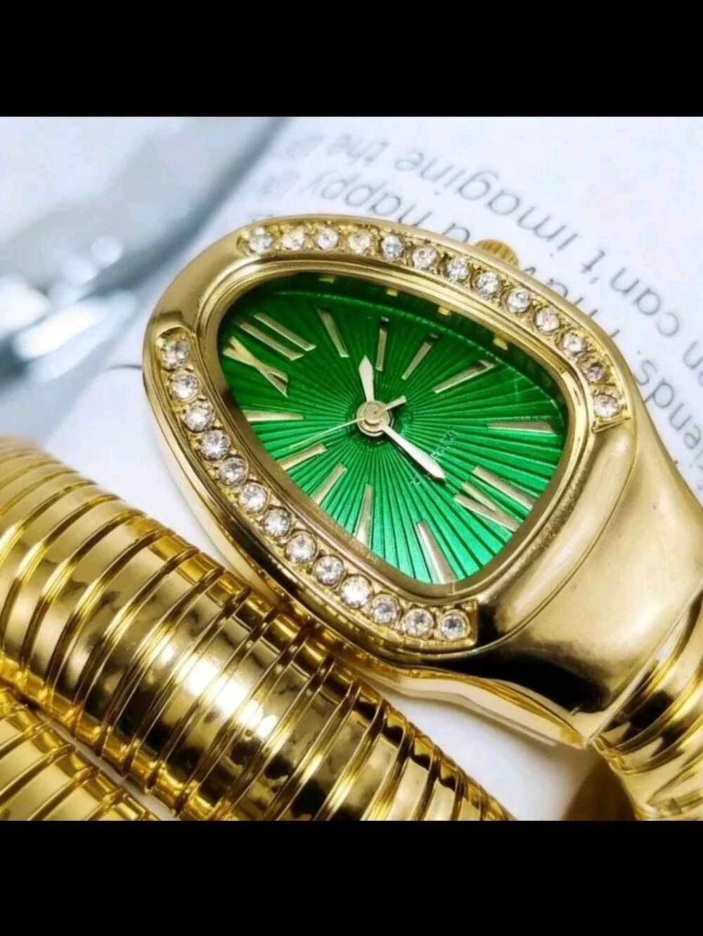 Snake Coil Wrap Watch Bracelet with Green Dial